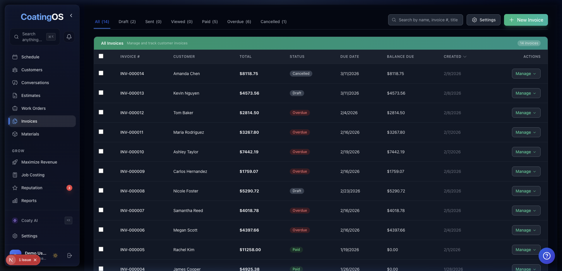 CoatingOS Invoicing & Payments