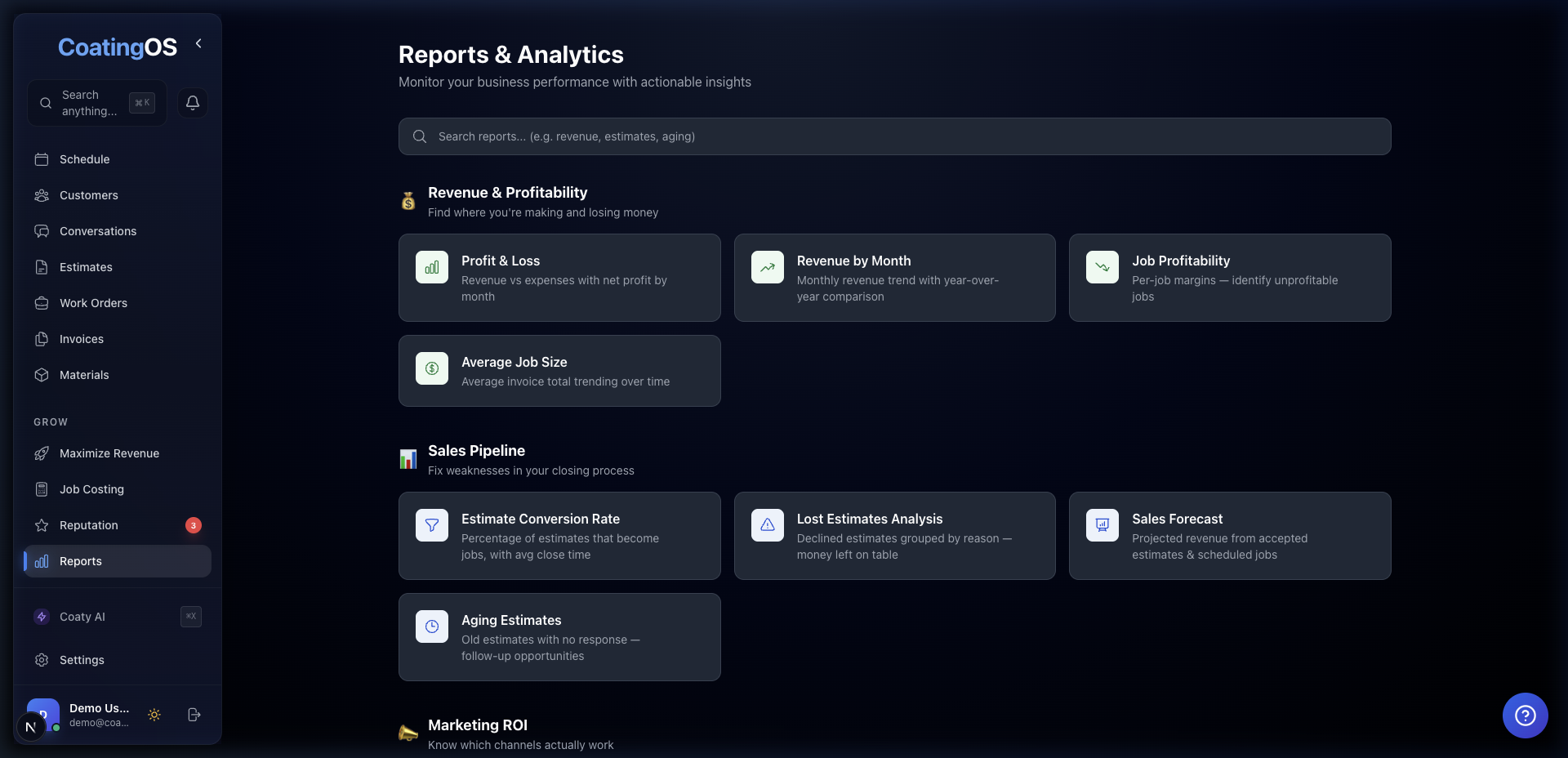 CoatingOS Reports & Analytics