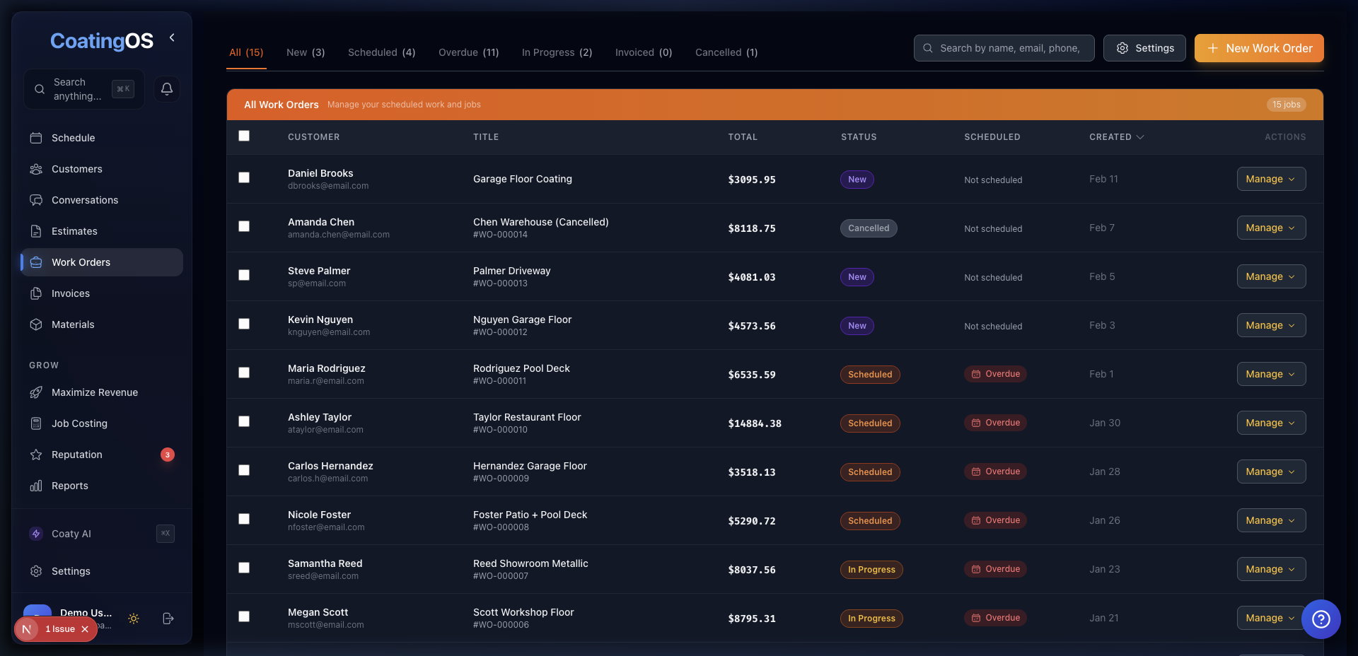 CoatingOS Work Orders